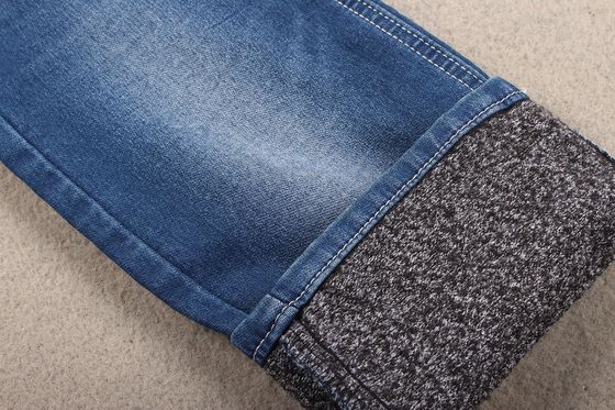 339 Gsm Fleeced Rayon Stretchable Denim Fabric Colored Backside Terry Loop Ultra Comfort