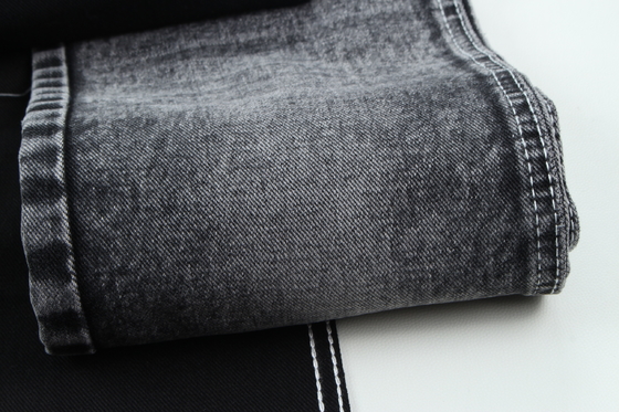 13.5oz Super Dark Black Color Denim Fabric Rigid 100% Cotton Recycle Yarn For Worker Jean Cloth Đen Đen mặt sau