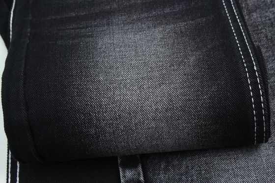 13.5oz Super Dark Black Color Denim Fabric Rigid 100% Cotton Recycle Yarn For Worker Jean Cloth Đen Đen mặt sau