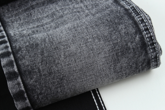 13.5oz Super Dark Black Color Denim Fabric Rigid 100% Cotton Recycle Yarn For Worker Jean Cloth Đen Đen mặt sau