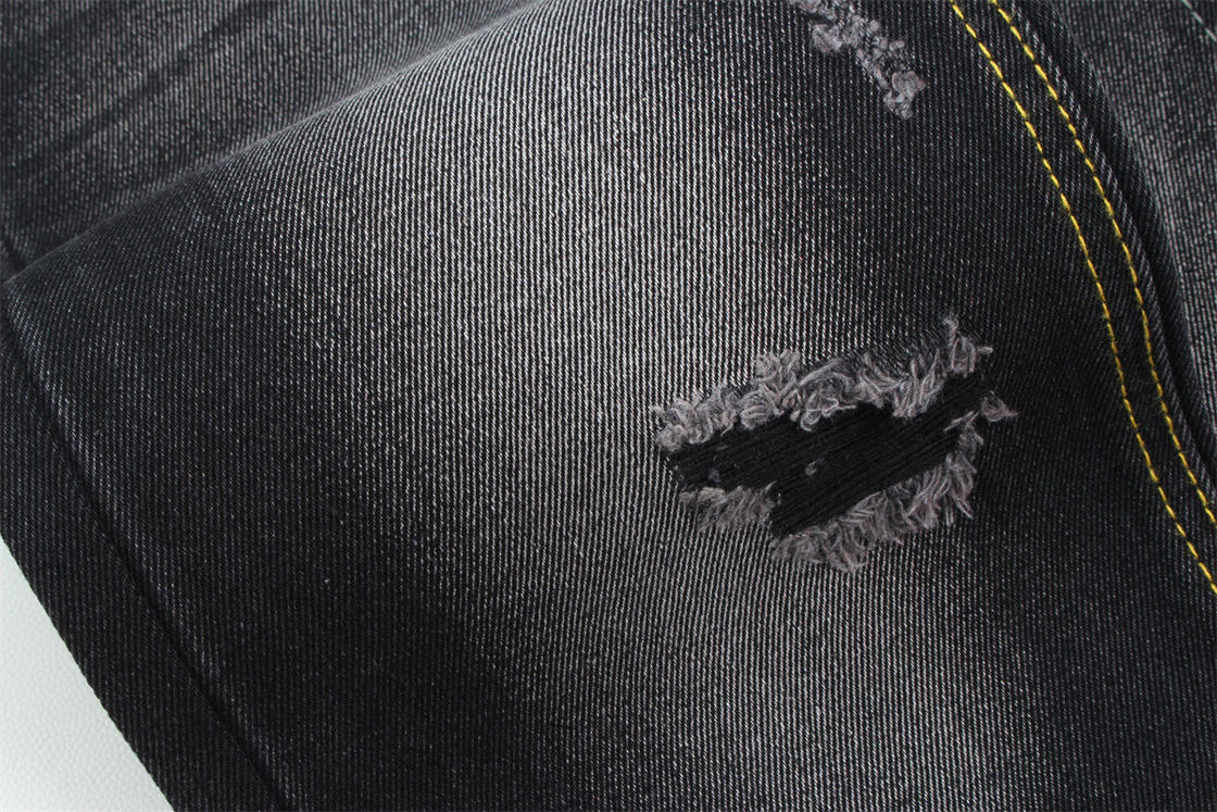 11oz vải denim cứng 56%C 44%P đen và đen mặt sau chiều rộng 180cm