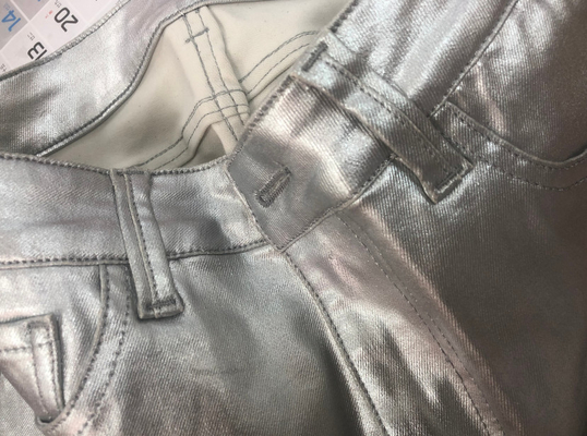 Lớp phủ vải PU denim cho phụ nữ quần jean áo khoác màu bạc màu vàng màu xanh dương màu hồng tùy chỉnh làm ở Trung Quốc